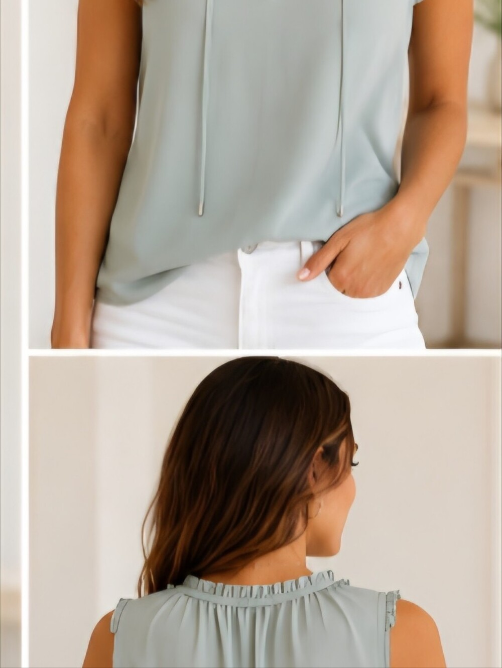 Calvin Klein Light Sage Tie-Neck Ruffle Sleeveless Top Women Size Small - Picture 7 of 7